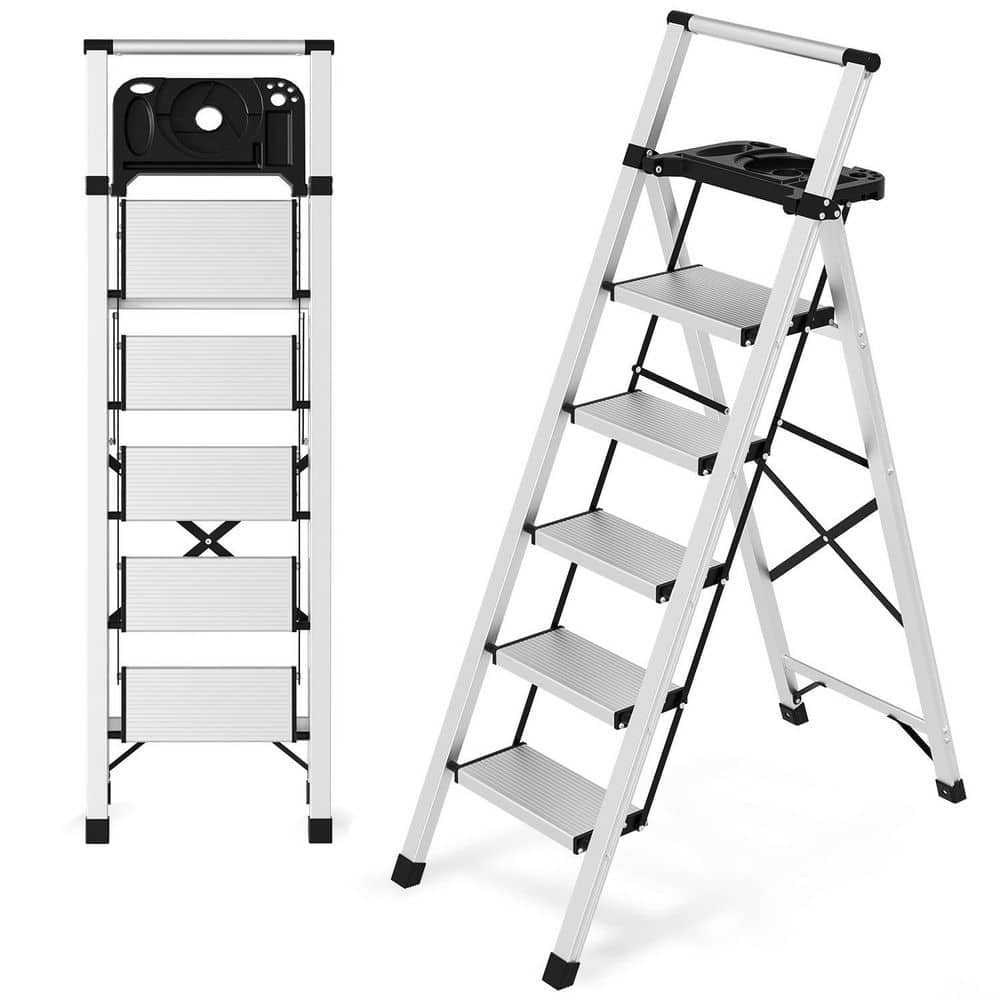 4.4 ft. Aluminum Lightweight Step Ladder (9 ft. Reach Height) Tray Included, 600 lb. Load Capacity with Non-Marring Feet price history on PriceWatchPro