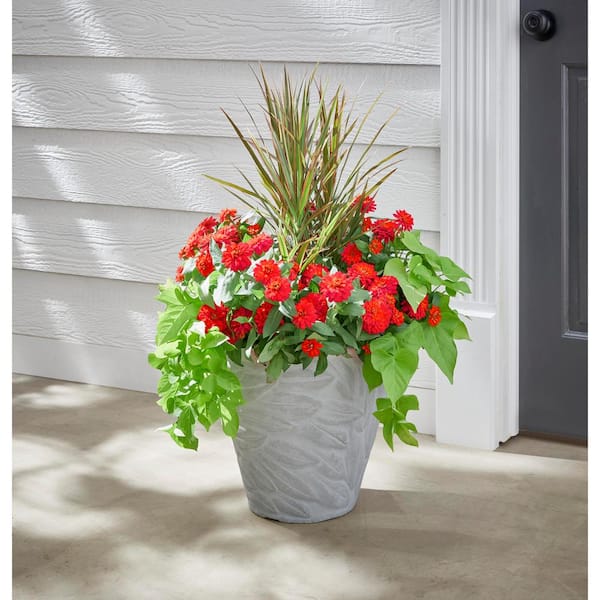 16 in. Tremont Leaf Medium Light Gray Plastic Planter (16 in. D x 14 in. H)