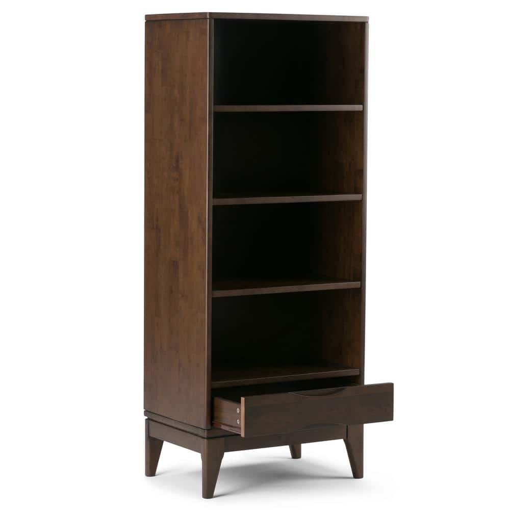 Harper Solid Hardwood Mid-Century Bookcase in Walnut Brown