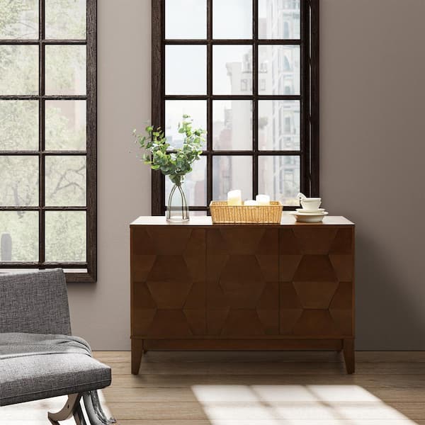 Germaine Walnut Modern 45 in. Wide 3door Sideboard with Adjustable Shelf and Solid Wood Legs