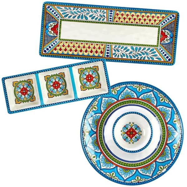 Certified International Seville Hostess Set 14.5 in. Assorted Colors Melamine Platters (Set of 3)