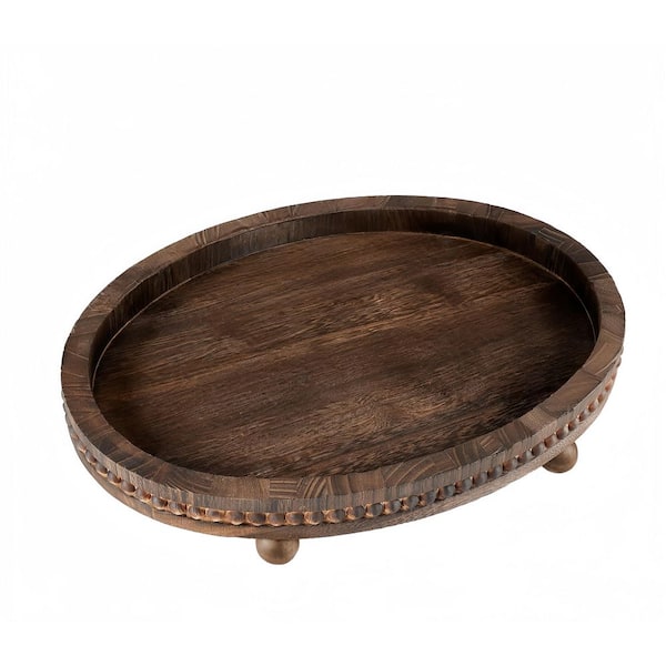 Round Brown Wooden Bead Coffee Table Decorative Tray, Suitable for Home Decor (Distressed)