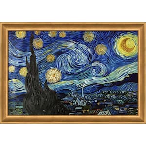 Starry Night (Luxury Line) by Vincent Van Gogh Muted Gold Glow Framed Astronomy Oil Painting Art Print 28 in. x 40 in.