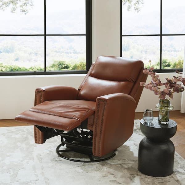 JAYDEN CREATION Regina 30.31 in. Wide Brown Genuine Leather Swivel