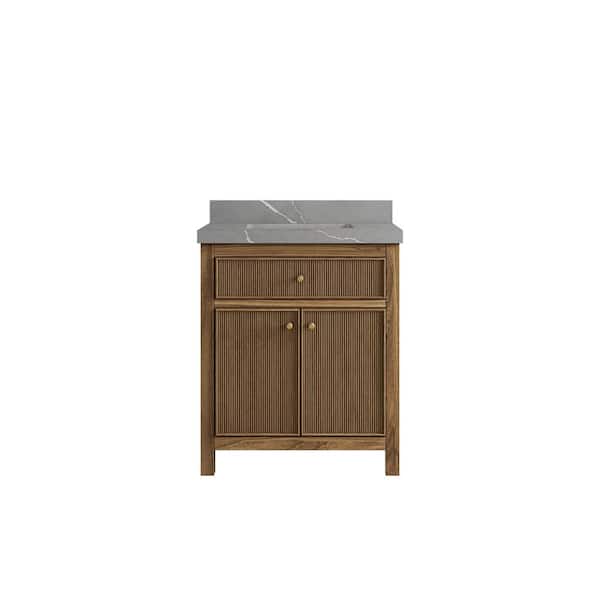 Willow Collections Sonoma Teak 30 in. W x 22 in. D x 36 in. H Bath Vanity in Dark Teak with 2" Piatra Quartz Top
