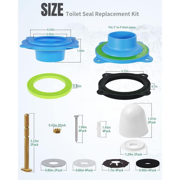 1-Piece Toilet Flange Repair Kit with Elastic Wax Ring, Rubber Gasket and Complete Mounting Hardware in Blue