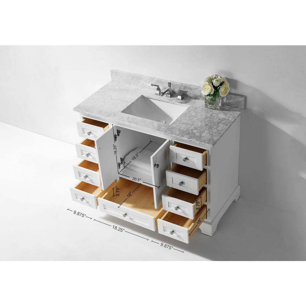 Audrey 48'' White Marble Top Single Sink Vanity