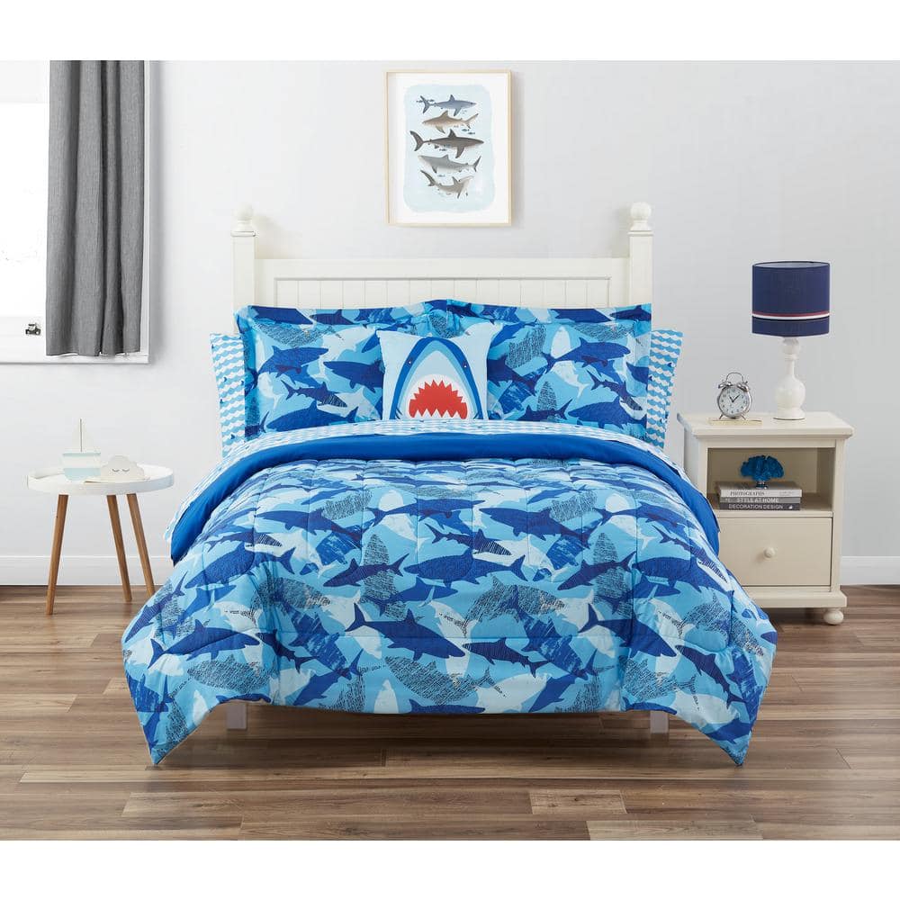 alex + bella Shark Bite Dark Blue 6-Piece Soft Microfiber Comforter Set ...