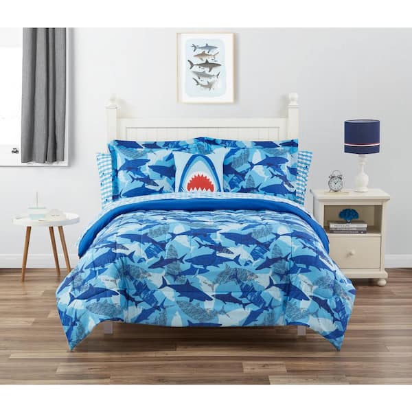 alex + bella Shark Bite Dark Blue 6-Piece Soft Microfiber Comforter Set - Twin