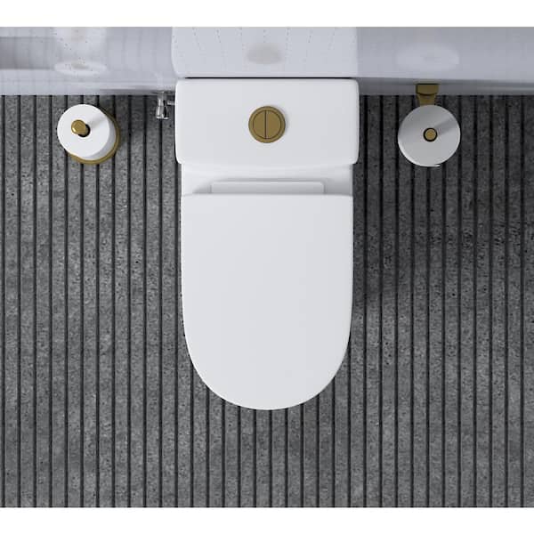 HOROW - 1-piece 0.8/1.28 GPF High Efficiency Dual Flush Round Toilet in White with Seat Included and Brushed Gold Button