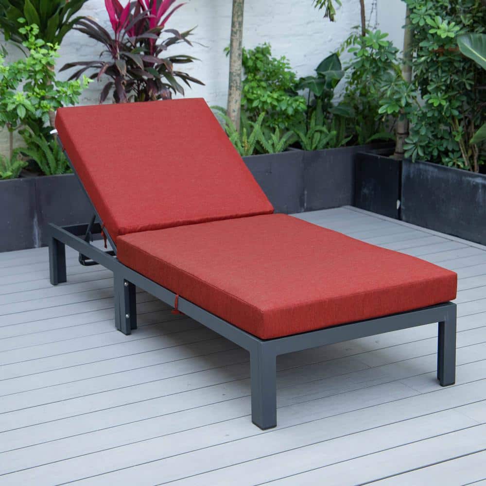 Leisuremod Chelsea Modern Aluminum Outdoor Chaise Lounge Chair with Red Cushions CLBL77R The