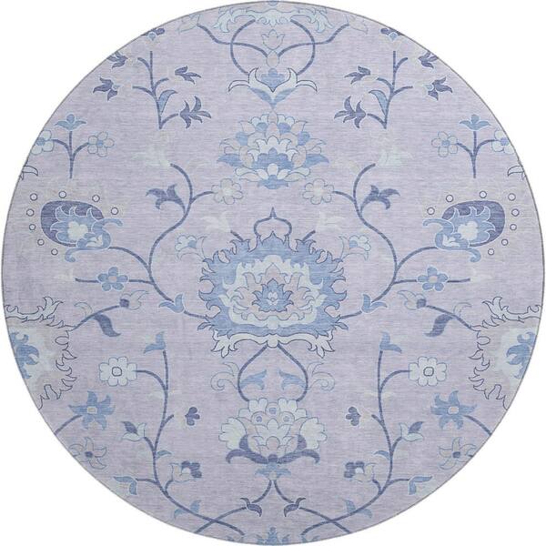 Mayfield Premium Machine Washable Abstract AMF2291 Lilac 8 ft. x 8 ft. Round Rug