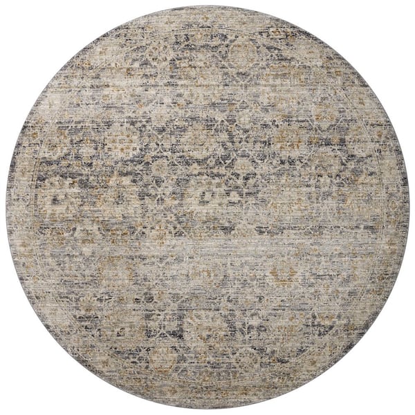 Jean Stoffer Katherine Charcoal / Gold 9 ft. 6 in. x 9 ft. 6 in. Round Traditional Area Rug