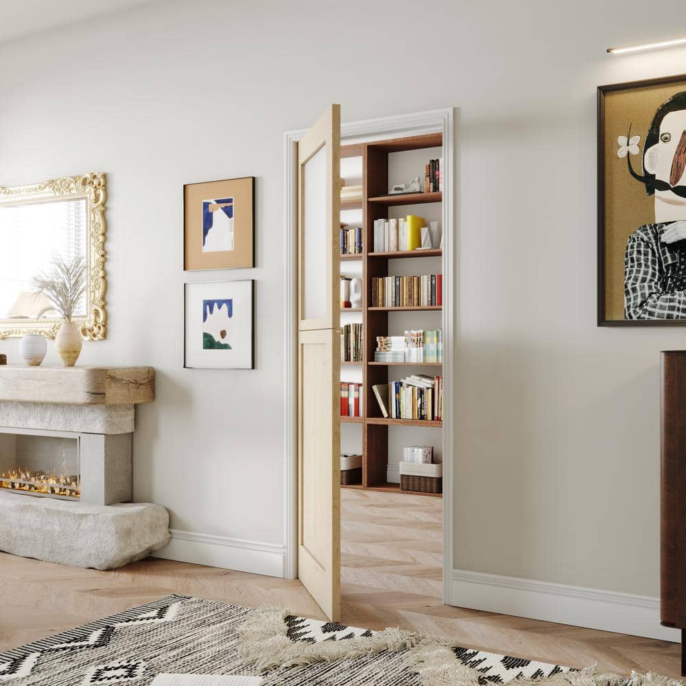 30 in. x 80 in. Natural Pine Finished Interior Dutch Door with Half Frosted Glass