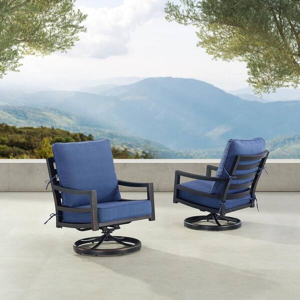 Oakland Living Pair of Black Aluminum Deep Seating Swivel Rocker Club ...
