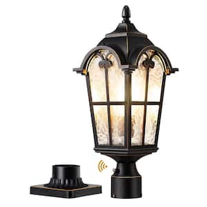 22 in. Large 1-Light Black Aluminum Dusk to Dawn Outdoor Waterproof Pier Mount Light with No Bulbs Included