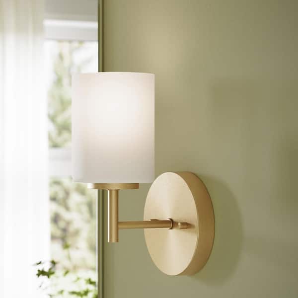 Replay 5.125 in. 1-Light Brushed Gold Vanity Light with Etched Glass Shades