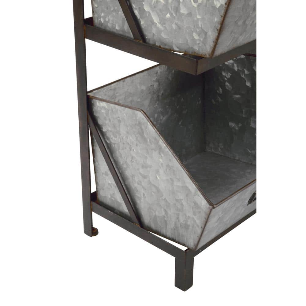 Industrial Gray Metal 3-Tier Bin Organizer Display