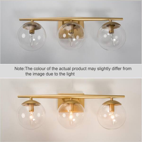 Uolfin Modern Gold Bathroom Vanity Light 3 Farmhouse Brass Wall Sconce With Clear Globe Glass Shades Q36nnbhd2359186 3 Light Farmhouse Brass Wall Sconce, Rose Gold Vanity Light Fixture