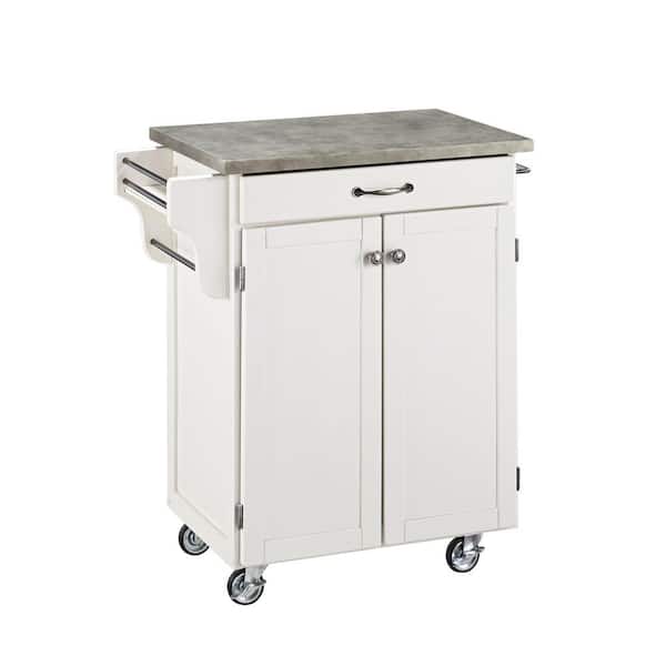 HOMESTYLES Cuisine Cart White Kitchen Cart With Concrete Top