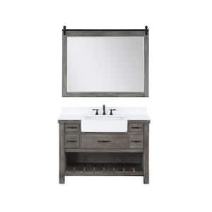 Villareal 48 in.W x 22 in.D x 34 in.H Single Farmhouse Bath Vanity in Classical Grey with Composite Stone Top and Mirror