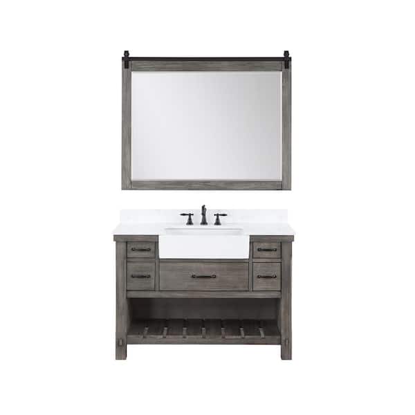 Villareal 48 in.W x 22 in.D x 34 in.H Single Farmhouse Bath Vanity in Classical Grey with Composite Stone Top and Mirror