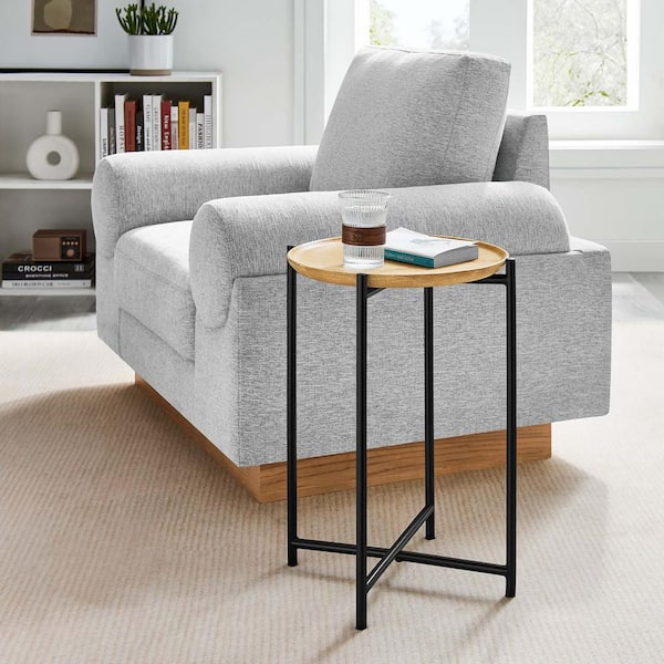 MODWAY Xilo Oak Round Wood and Metal Side Table