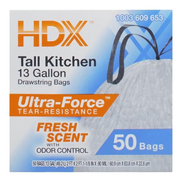 HDX 13 Gal. FLEX White Drawstring Kitchen Trash Bags (150 Count)