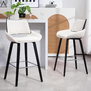 Bea 29in. White Wood Bar Stool with Two-Toned Linen Fabric Seat 1 (Set of Included)
