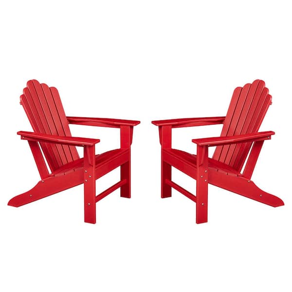 Tidoin Classic Red Plastic Outdoor Patio Adirondack Chair (Set of 2)