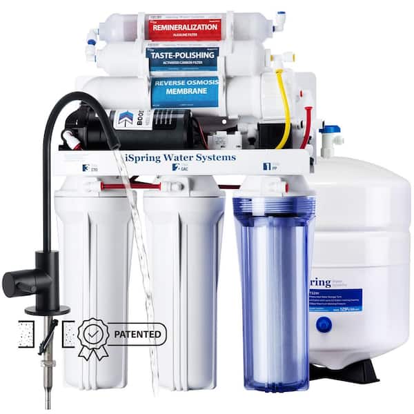 RCC7P-AK-BLK 6-Stage Alkaline Reverse Osmosis System with Booster Pump, pH+ RO Water Filtration System, Black Faucet