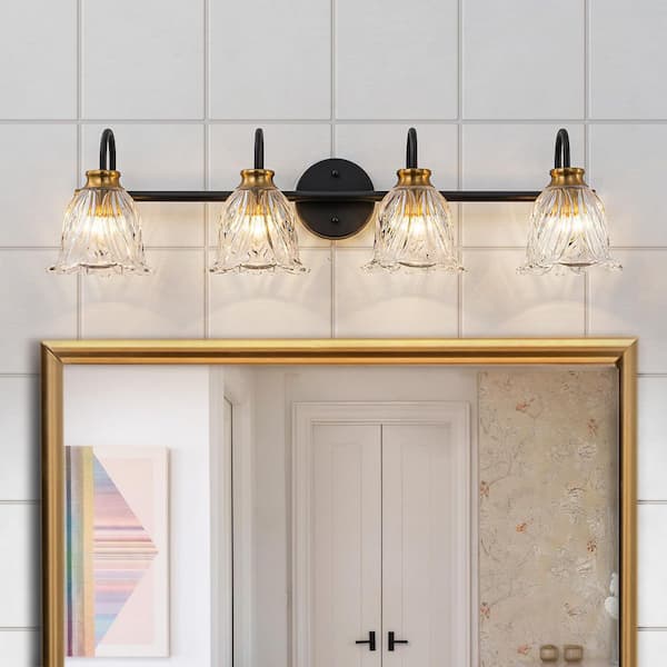 ZYZWMB 31.50 in. 4-Light Vintage Black and Brass Vanity Light with