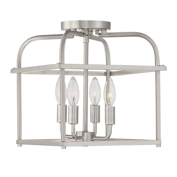 Savoy House Meridian 12 in. W x 12.5 in. H 4-Light Brushed Nickel Semi-Flush Mount Ceiling Light with Metal Cage Frame