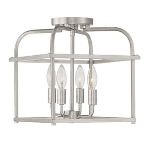 12 in. W x 12.5 in. H 4-Light Brushed Nickel Semi- Flush Mount Ceiling Light with Metal Cage Frame
