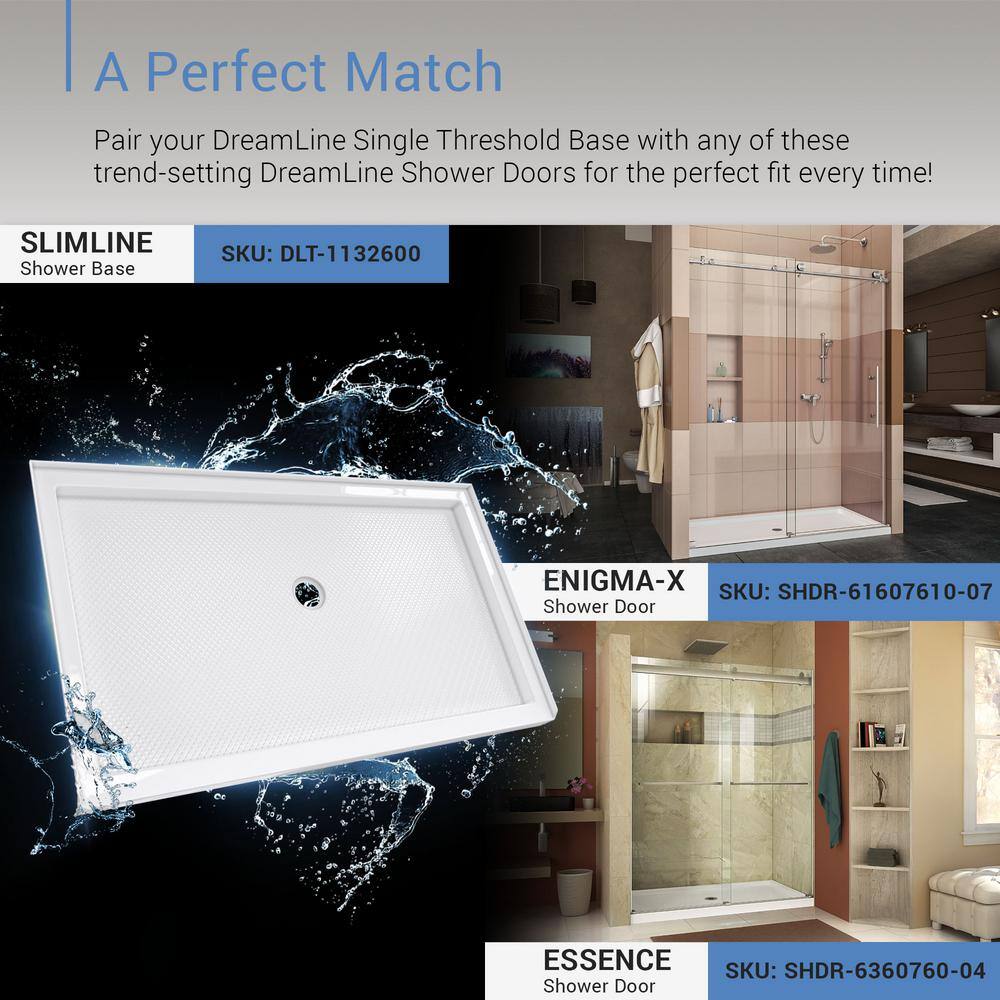 DreamLine White Rectangular Acrylic Shower Base with Center Drain