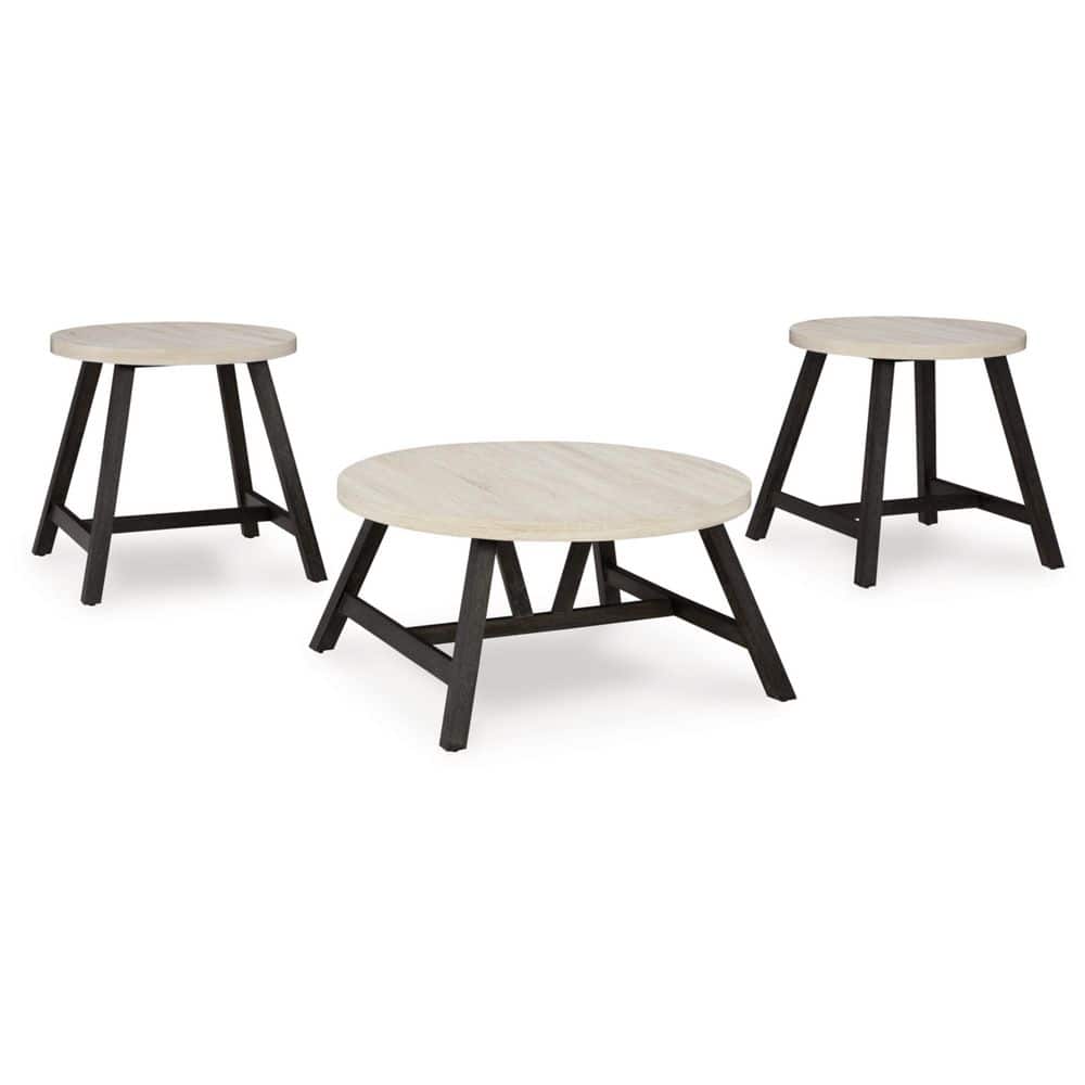 Modern Black and White Round Table Set with Wood Grain
