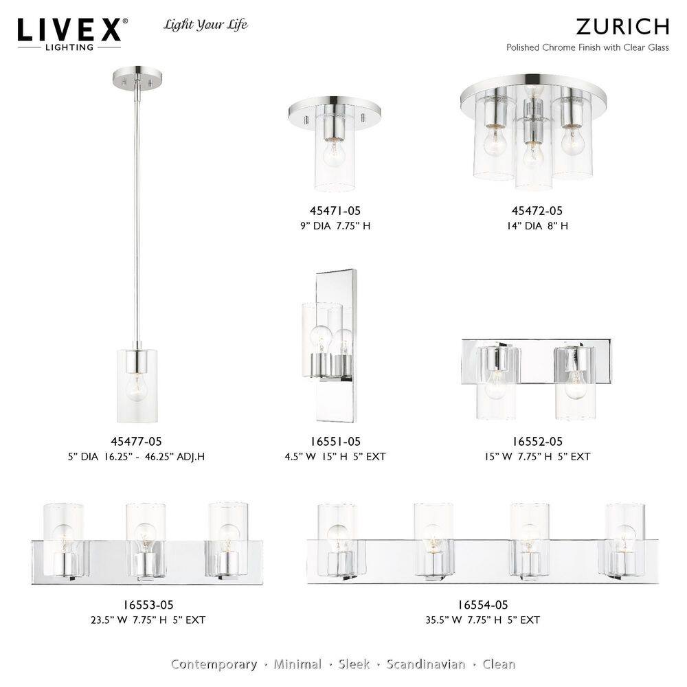Zurich Polished Chrome Clear Glass Modern 1-Light Pendant