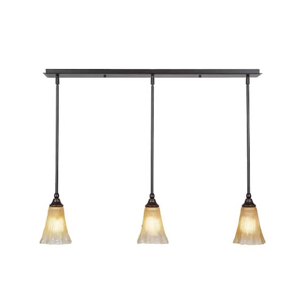 Unbranded Livingston 100-Watt 3 Light Dark Granite Linear Pendant Light with 5.5 in. Amber Crystal Glass Shades No Bulbs Included