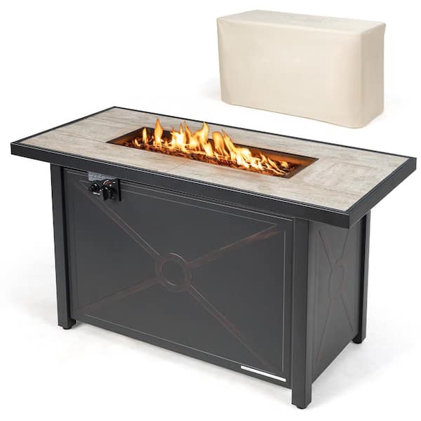 42 in. Steel Outdoor Propane Fire Pit Table with Ceramic Tabletop, PVC Cover and 60,000 BTU Output