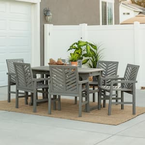 Grey Wash 7-Piece Extendable Wood Outdoor Patio Dining Set