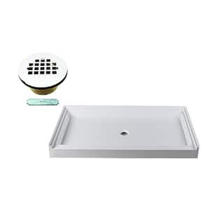60 in. x 36 in. Single Threshold Alcove Shower Pan Base with Center Brass Drain in Powder Coat White