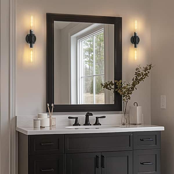 18 in. 2-Light Black Bathroom Sconces with Clear Glass, Bathroom Vanity Light Fixtures, Modern Wall Lights for Mirror