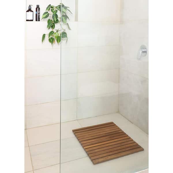 Nordic Style Oiled Indoor Outdoor Teak String Shower Bath Mat 31.4" x 19.6" 