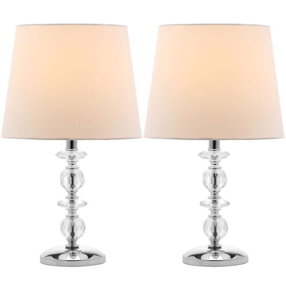 Elegant Derry Crystal Orb Table Lamp Set, Transparent with White Shade