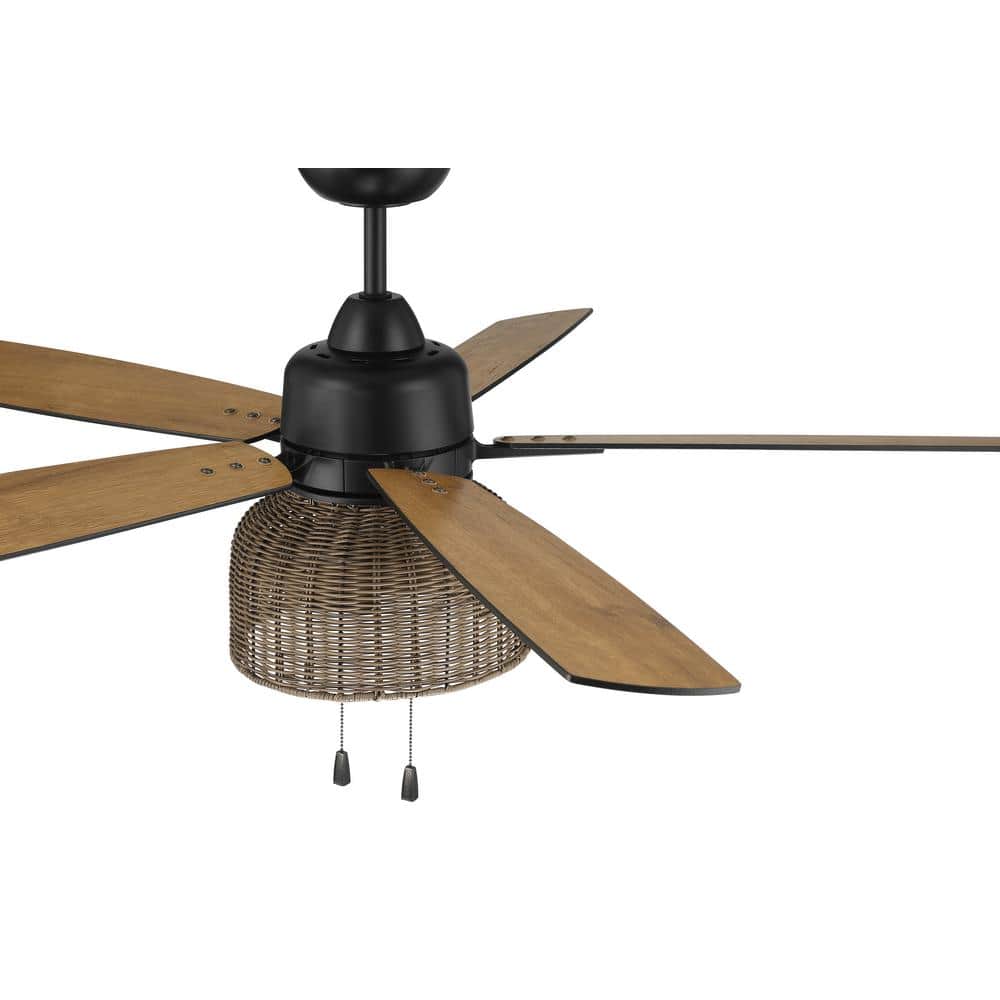 Flat Black and Pecan 52'' Ceiling Fan with Rattan Shade