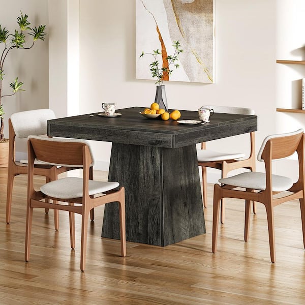31.5 in. Farmhouse Gray Wood Pedestal Dining Table for 4, Square Dinner Table Small Kitchen Table for Dining Room