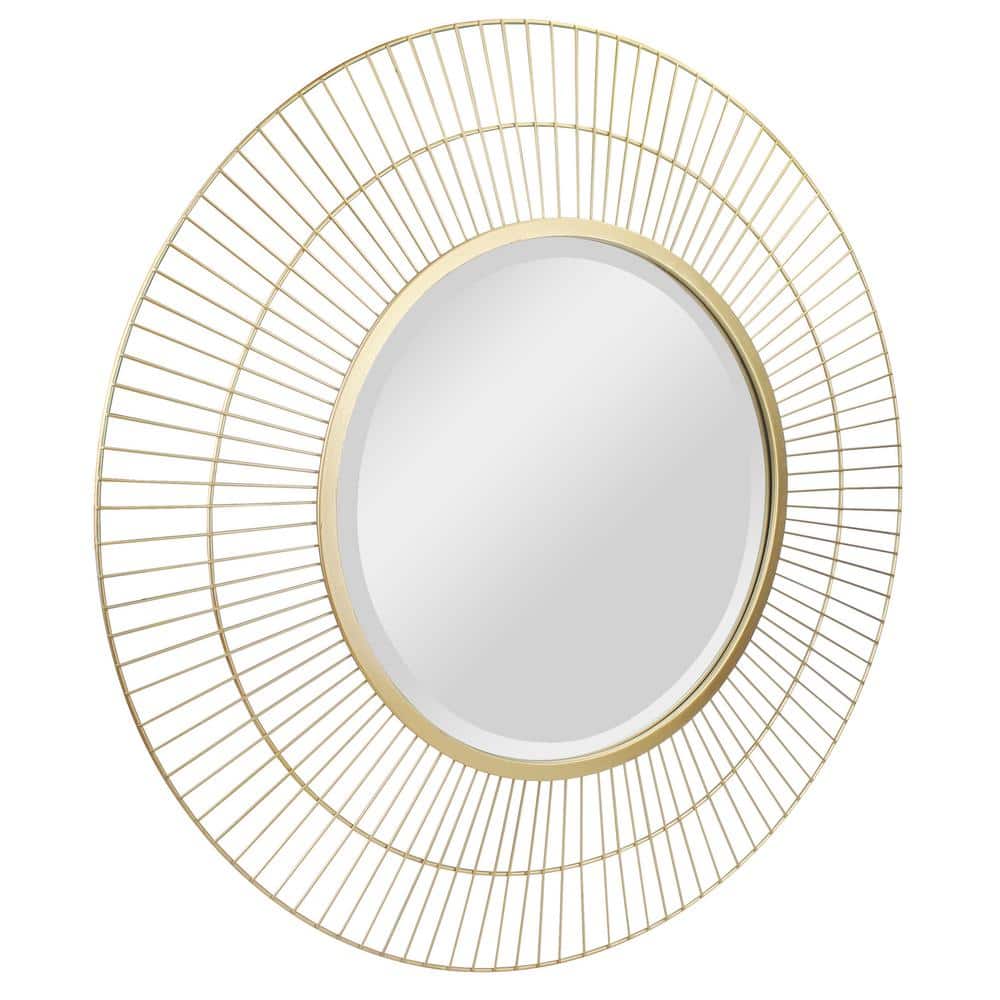 Gold Round Radial Wire Frame Wall Mirror