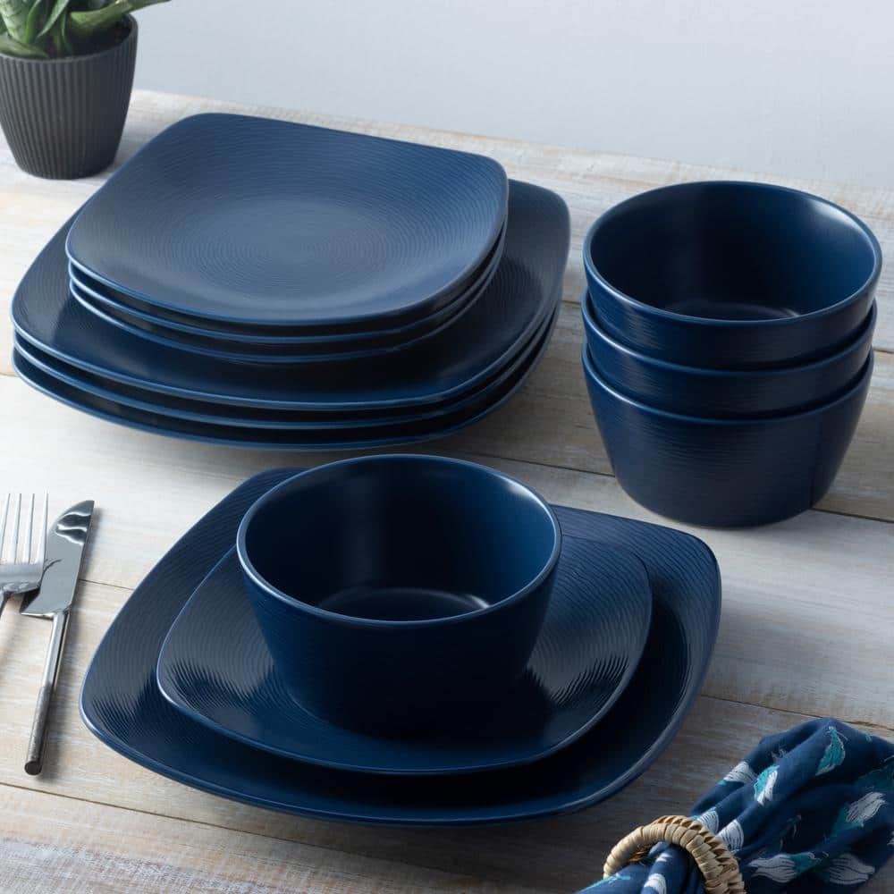 Navy Textured Glass Cereal Bowls, Set of 4