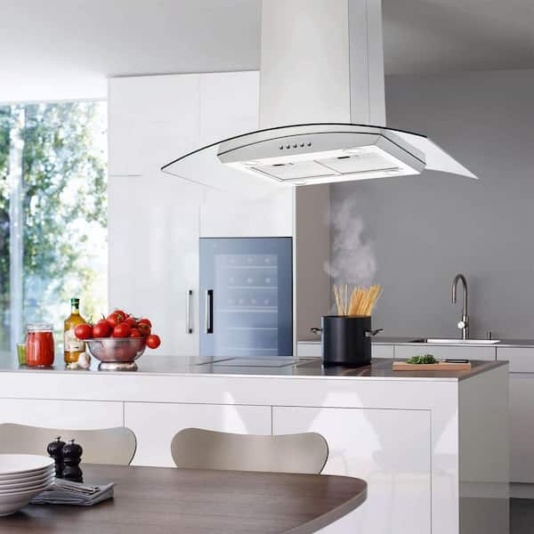 36 in. 700 CFM Island Stove Vent Hood with Light and Push Button Controls Range Hood in Stainless Steel
