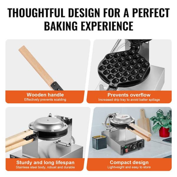 VEVOR Egg Waffle Maker 1400-Watts Round Waffle Iron Non